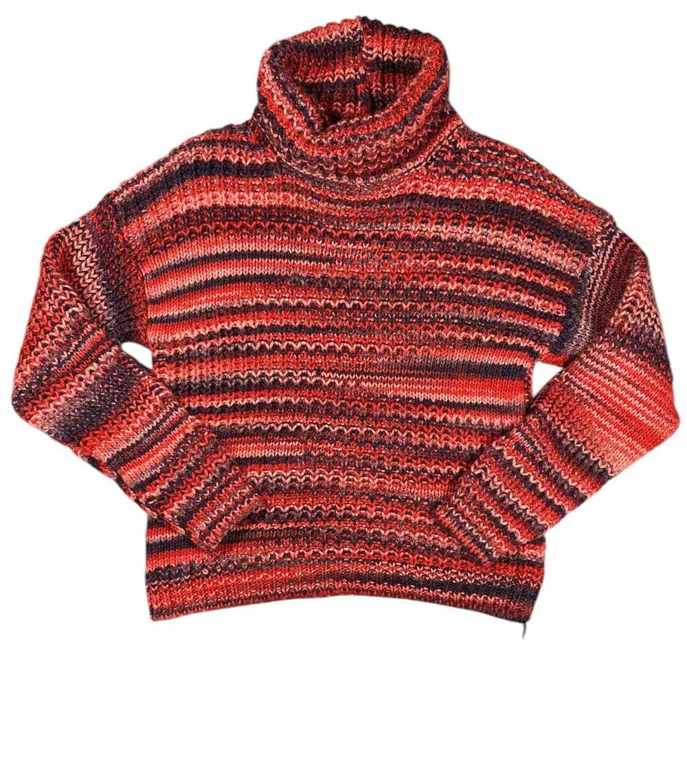 Elsamanda Turtleneck Sweater L Colorful Wool Blend Chunky Knit Striped Italian